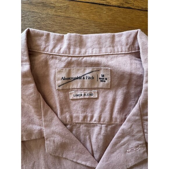 Abercrombie & Fitch Pink Mens Shirt M Linen Blend Button-Up - Picture 3 of 8
